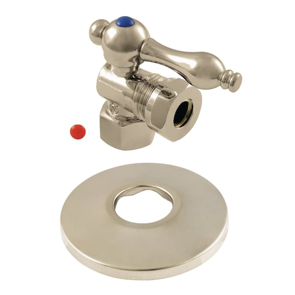 Kingston Brass 1/2" FIP X 1/2" or 7/16" O.D. Slip Joint Quarter-Turn Angle Stop Valve with Flange, Brushed Nickel CC44108K - main